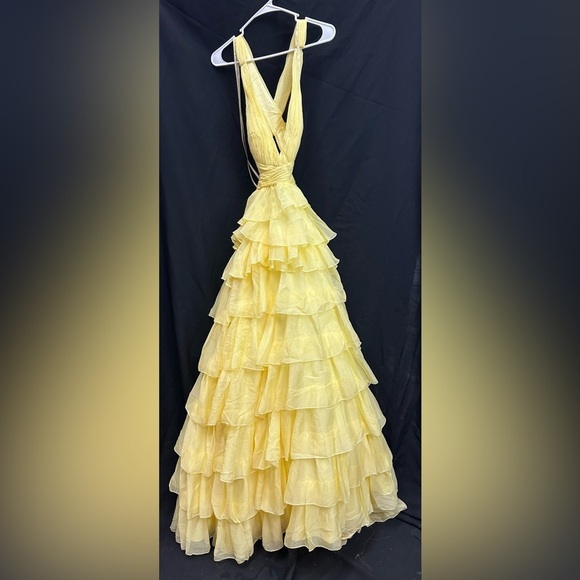 MAC DUGGAL 67988 NWT Yellow Chiffon Layered Cut Out Ballgown - Picture 5 of 7